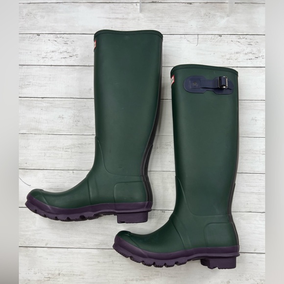 Hunter Original Tall Green Matte Rain Boots Size 7 Men / 8 Women - Picture 3 of 12
